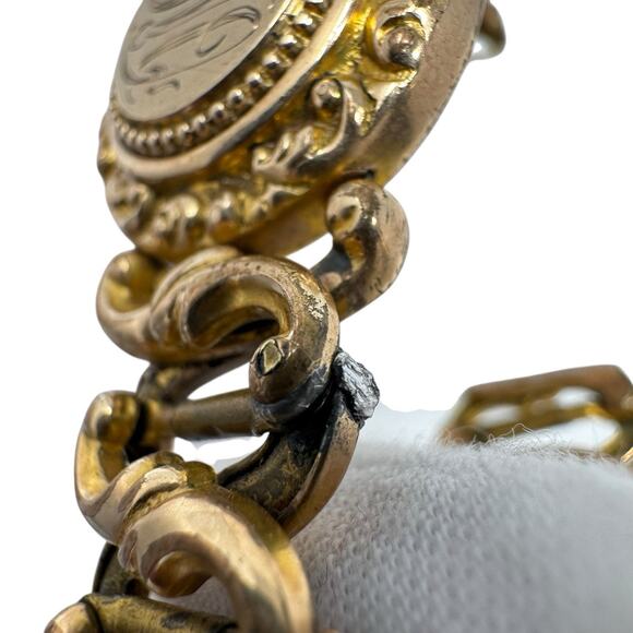 Antique 1905 Minerva Gold Filled Stretch Bracelet Engraved Monogram 27.9g Read - Picture 7 of 13